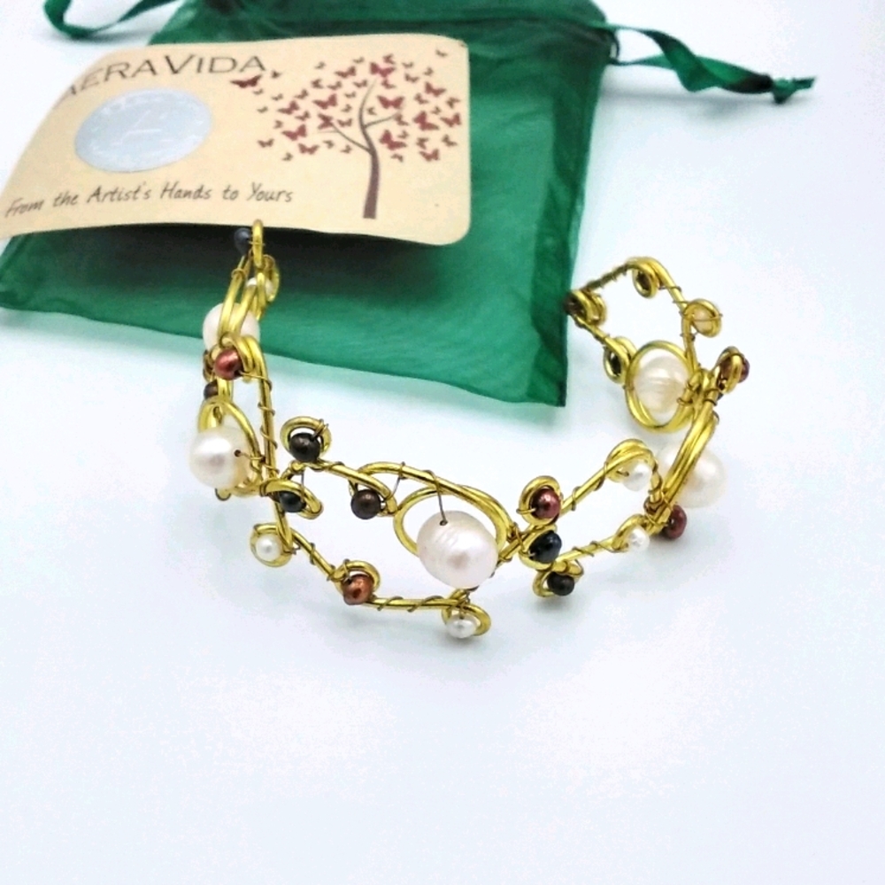 AeraVida Open Swirl Wrap Pearl Cuff Bracelet